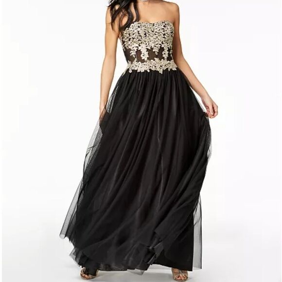 Sequin Hearts Embroidered Corset Strapless Gown-BLACK-7 - Picture 2 of 8